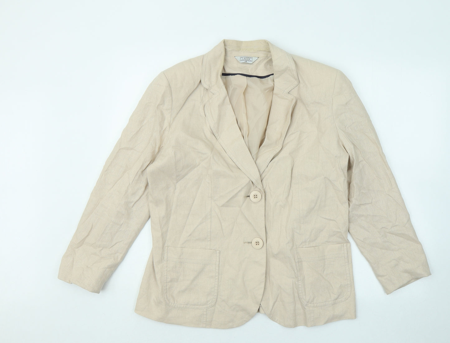 Classic Womens Beige Jacket Blazer Size 14 Button