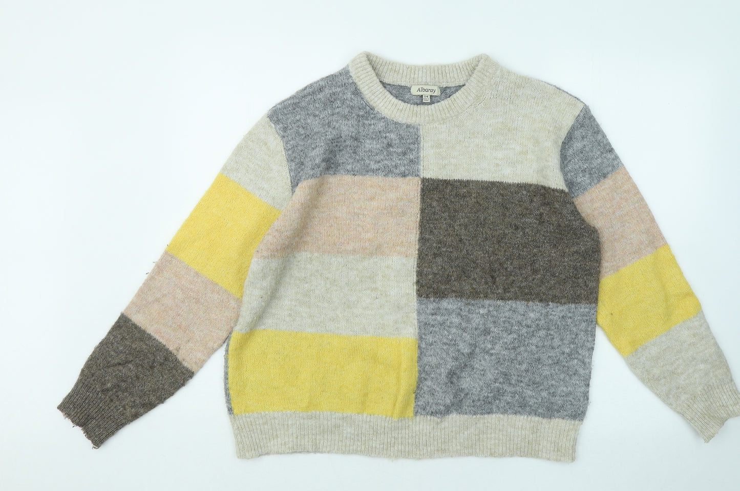 Albaray Womens Multicoloured Round Neck Geometric Acrylic Pullover Jumper Size 14