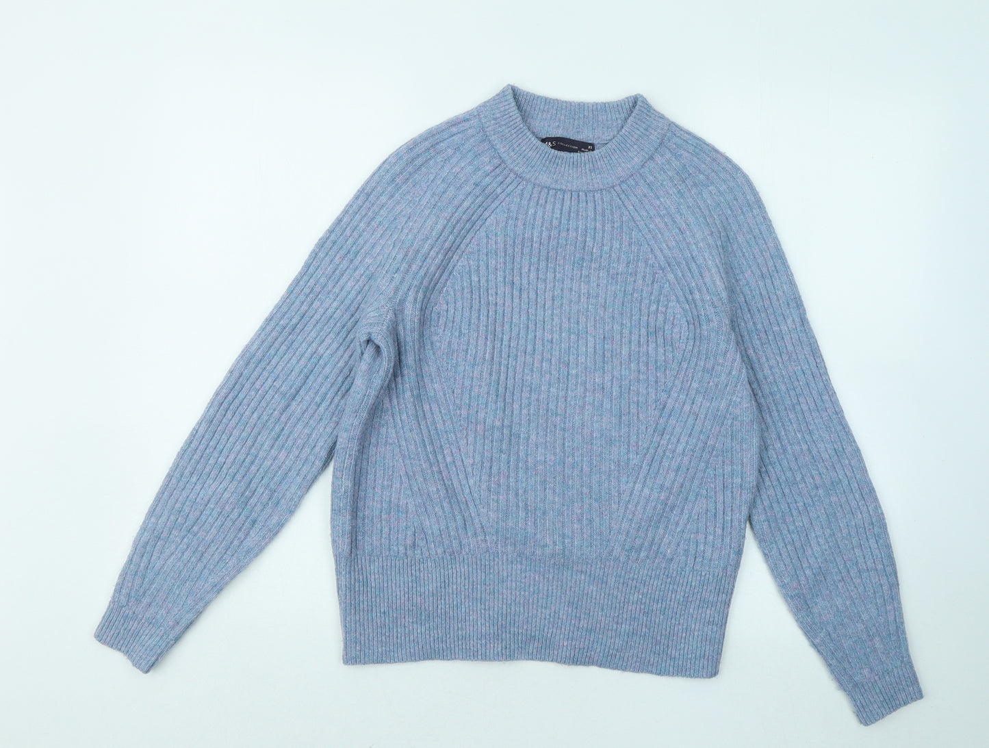 Marks and Spencer Womens Blue Mock Neck Acrylic Pullover Jumper Size XS