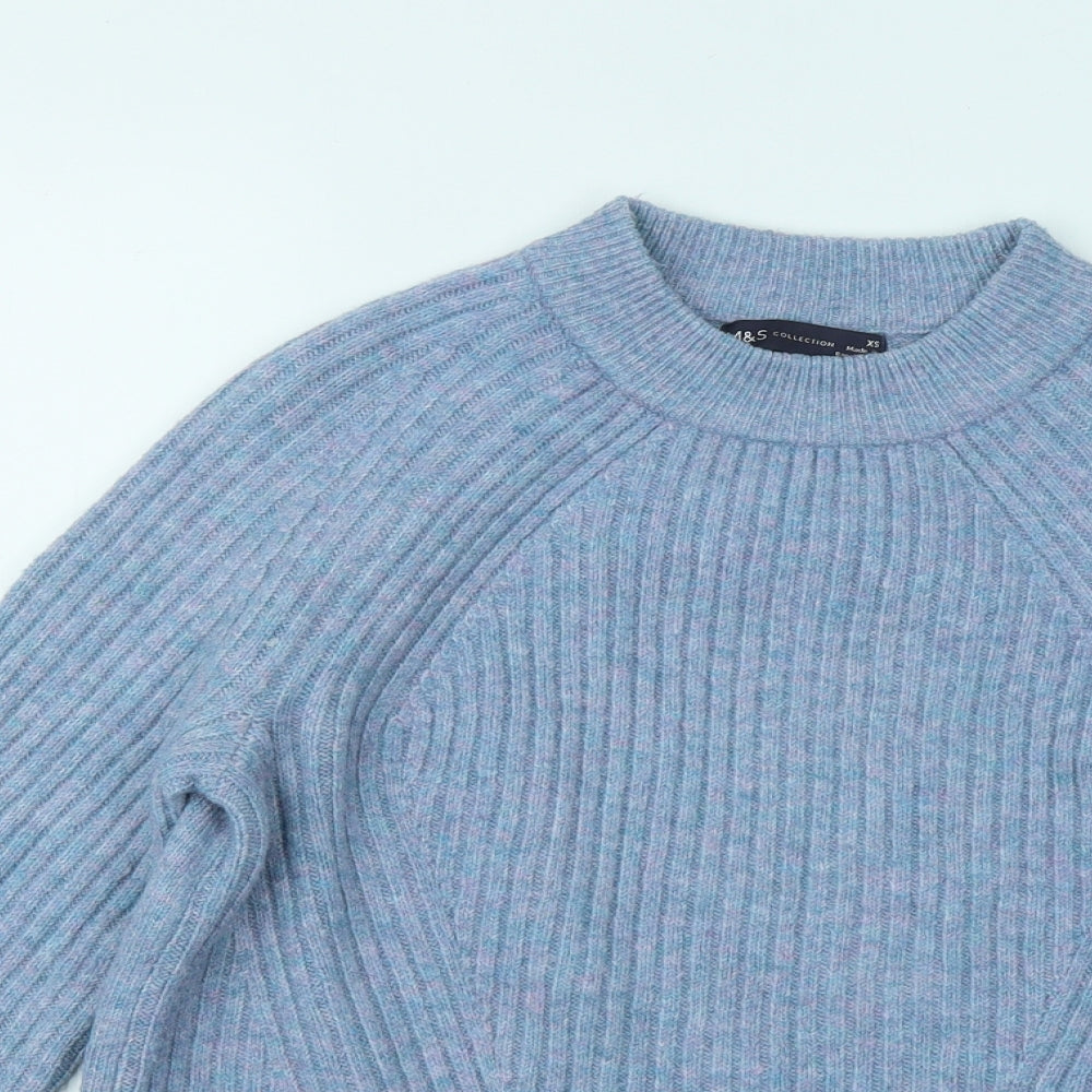 Marks and Spencer Womens Blue Mock Neck Acrylic Pullover Jumper Size XS