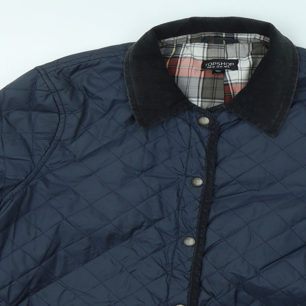 Topshop Womens Blue Geometric Jacket Size 14 Snap