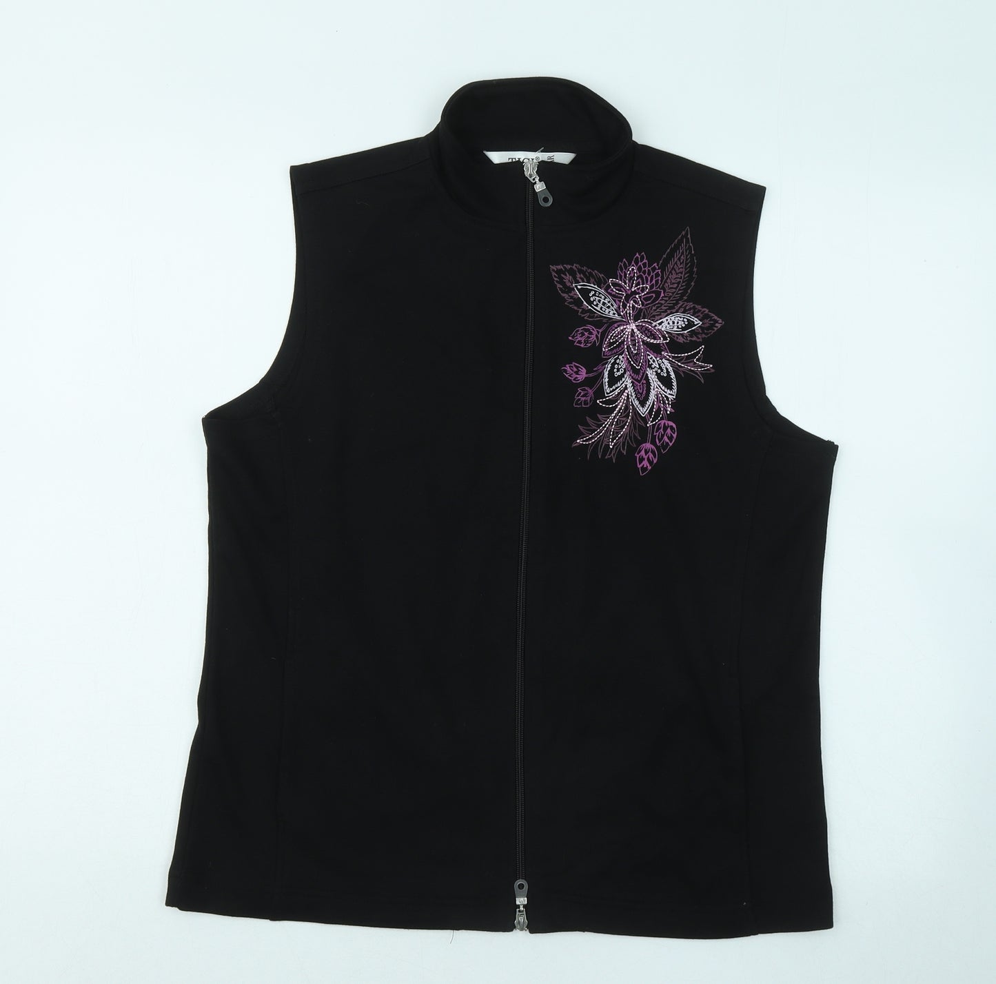 TIGI Womens Black Cotton Full Zip Sweatshirt Size 14 Zip