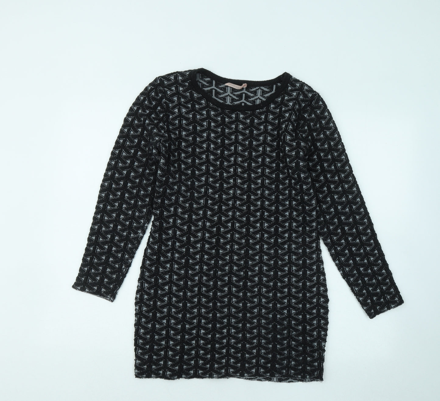 Sweetie Womens Black Round Neck Geometric Cotton Pullover Jumper Size M