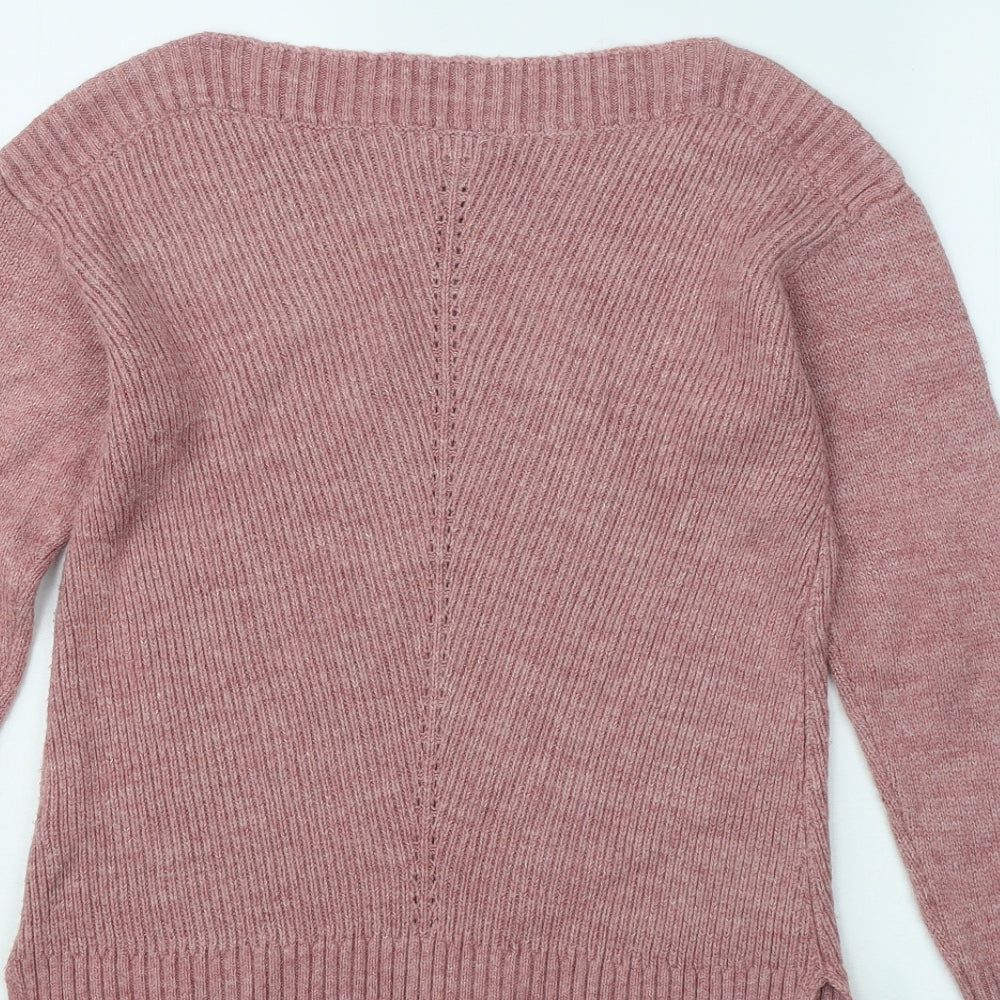 Fat Face Womens Pink Round Neck Acrylic Pullover Jumper Size 10