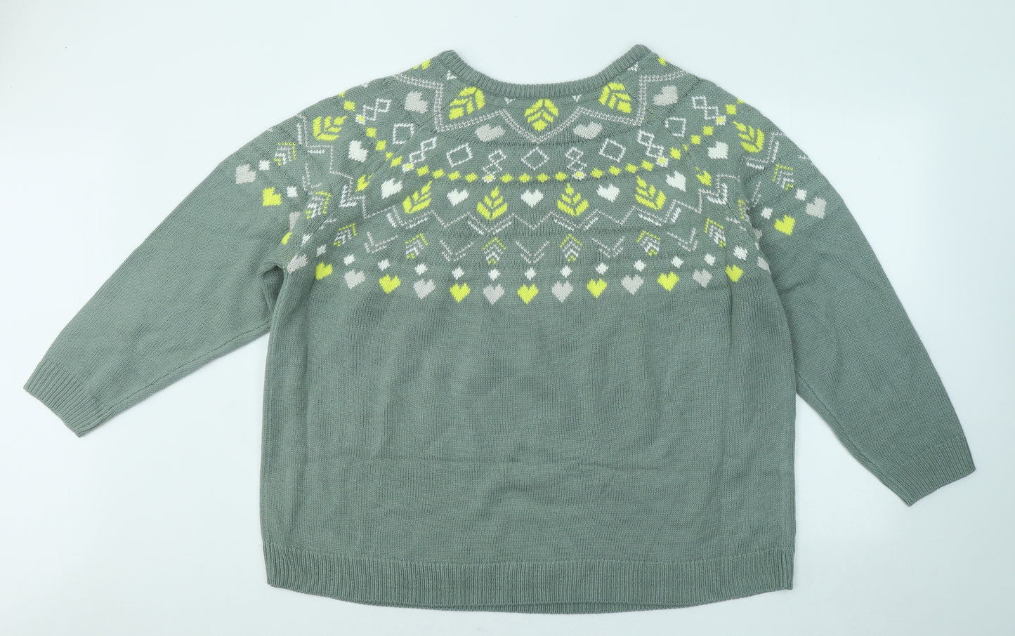 BPC Mens Green Round Neck Fair Isle Acrylic Pullover Jumper Size 2XL