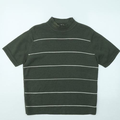 TIGI Womens Green Round Neck Striped Acrylic Pullover Jumper Size 14