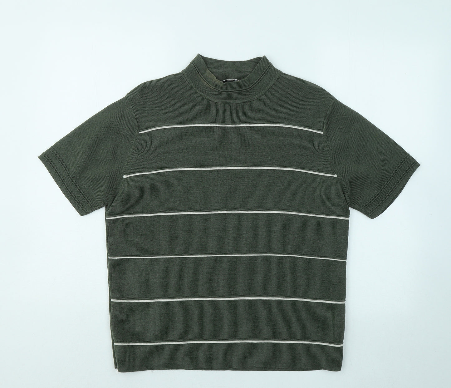 TIGI Womens Green Round Neck Striped Acrylic Pullover Jumper Size 14