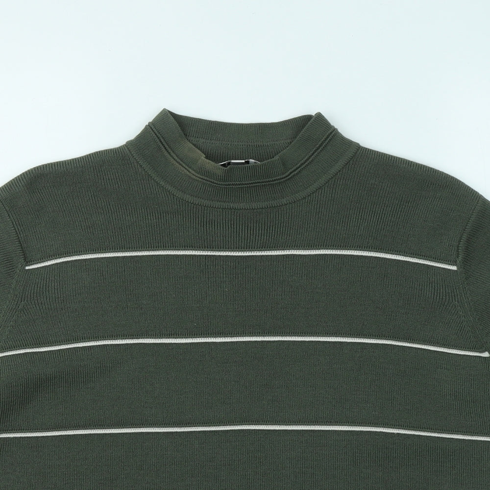TIGI Womens Green Round Neck Striped Acrylic Pullover Jumper Size 14
