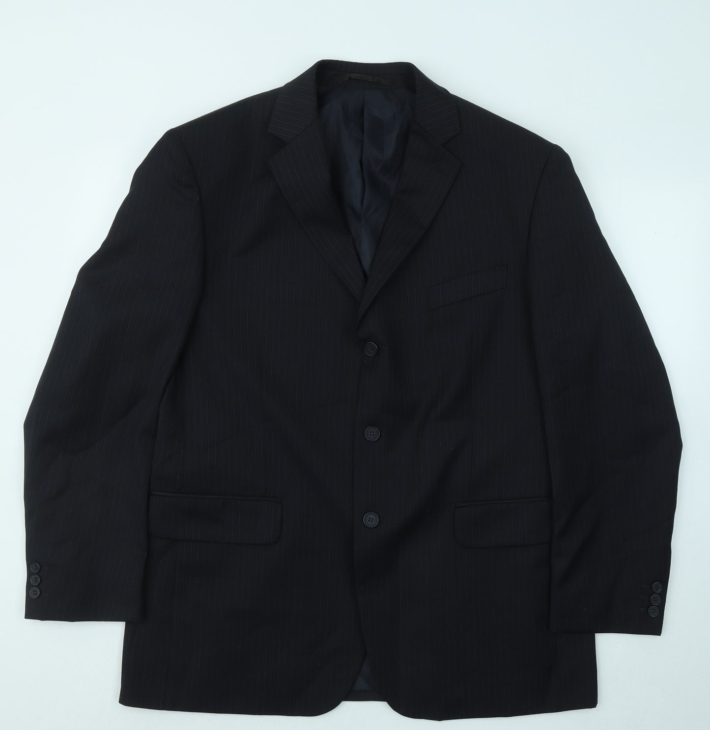 Burton Mens Black Striped Wool Jacket Suit Jacket Size 42