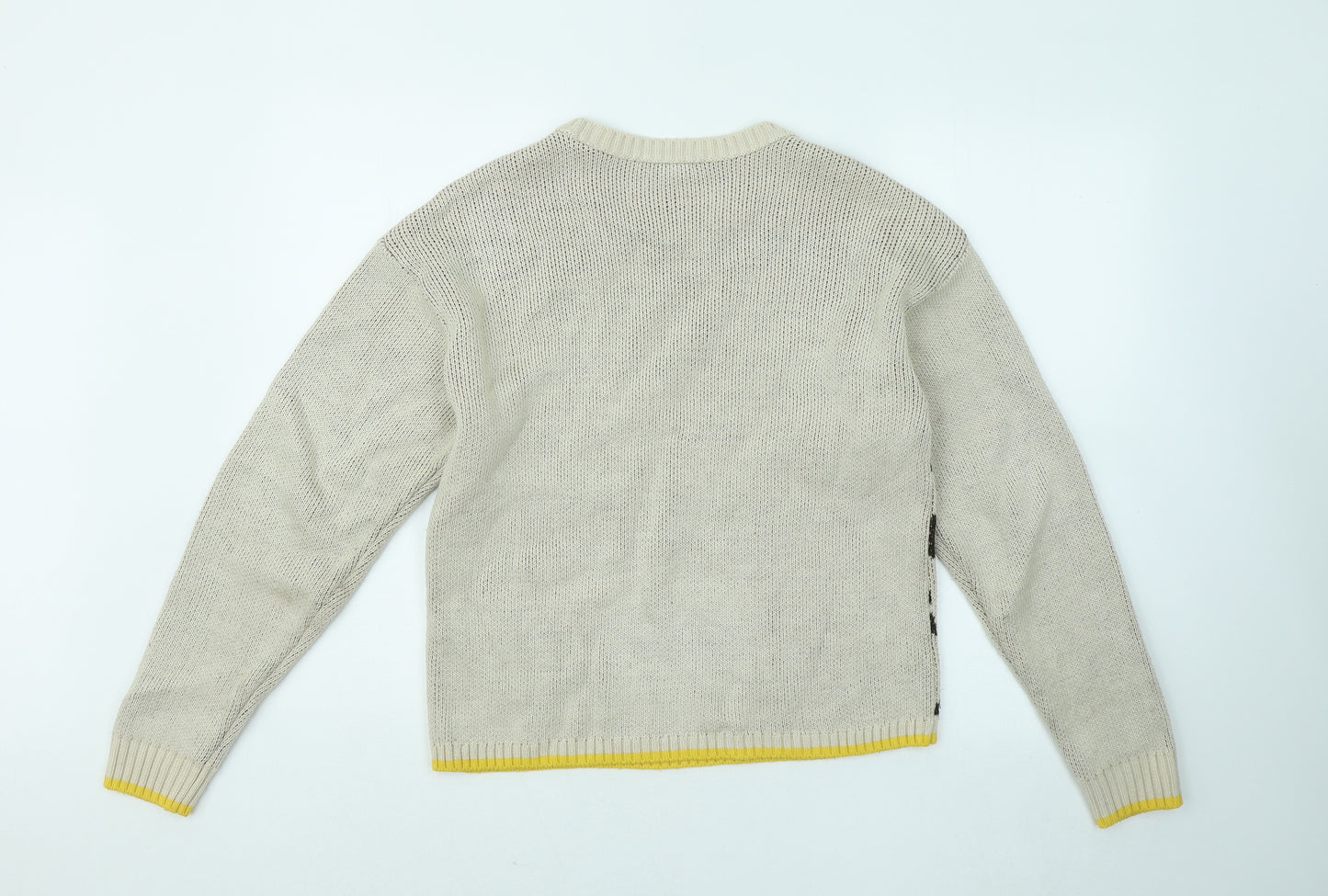 Primark Womens Beige Roll Neck Geometric Acrylic Pullover Jumper Size 6 - Owl