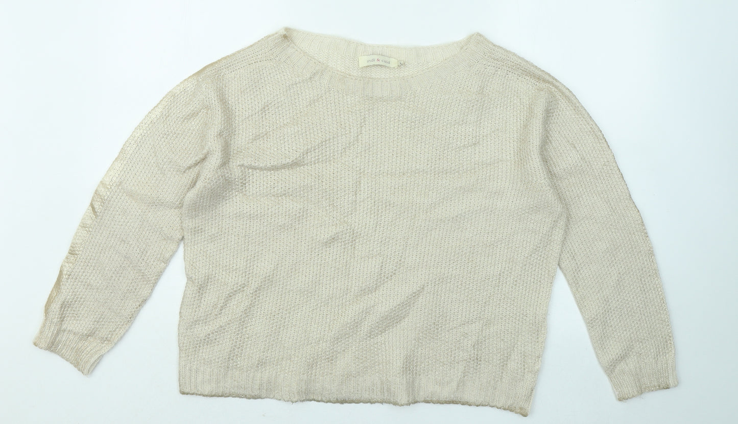 Indi & Cold Womens Beige Round Neck Acrylic Pullover Jumper Size L