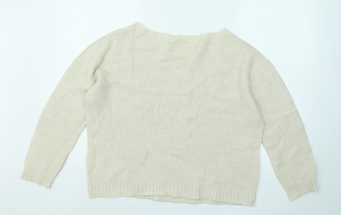 Indi & Cold Womens Beige Round Neck Acrylic Pullover Jumper Size L