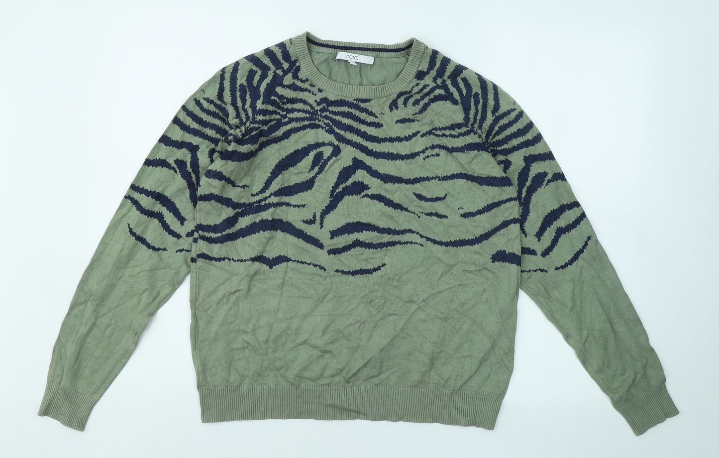 NEXT Womens Green Round Neck Geometric Viscose Pullover Jumper Size M