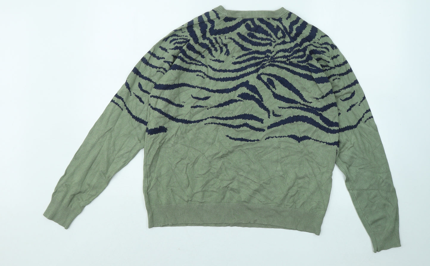 NEXT Womens Green Round Neck Geometric Viscose Pullover Jumper Size M