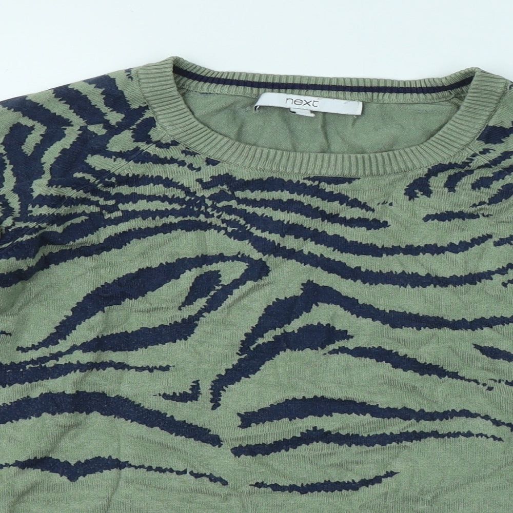 NEXT Womens Green Round Neck Geometric Viscose Pullover Jumper Size M