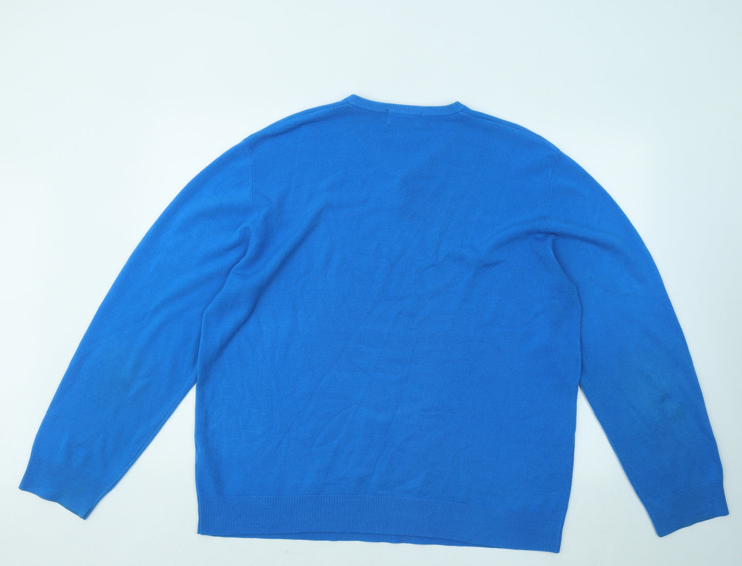 Blue Harbour Mens Blue V-Neck Acrylic Pullover Jumper Size 2XL
