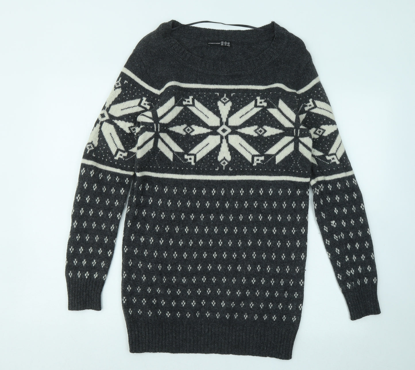 Atmosphere Womens Grey Geometric Wool Jumper Dress Size 12 Round Neck Pullover