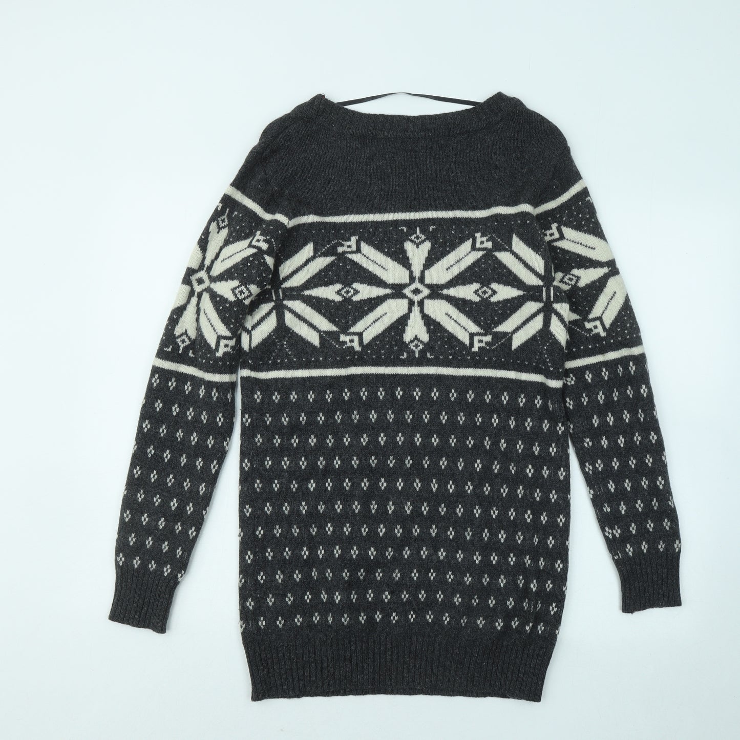 Atmosphere Womens Grey Geometric Wool Jumper Dress Size 12 Round Neck Pullover