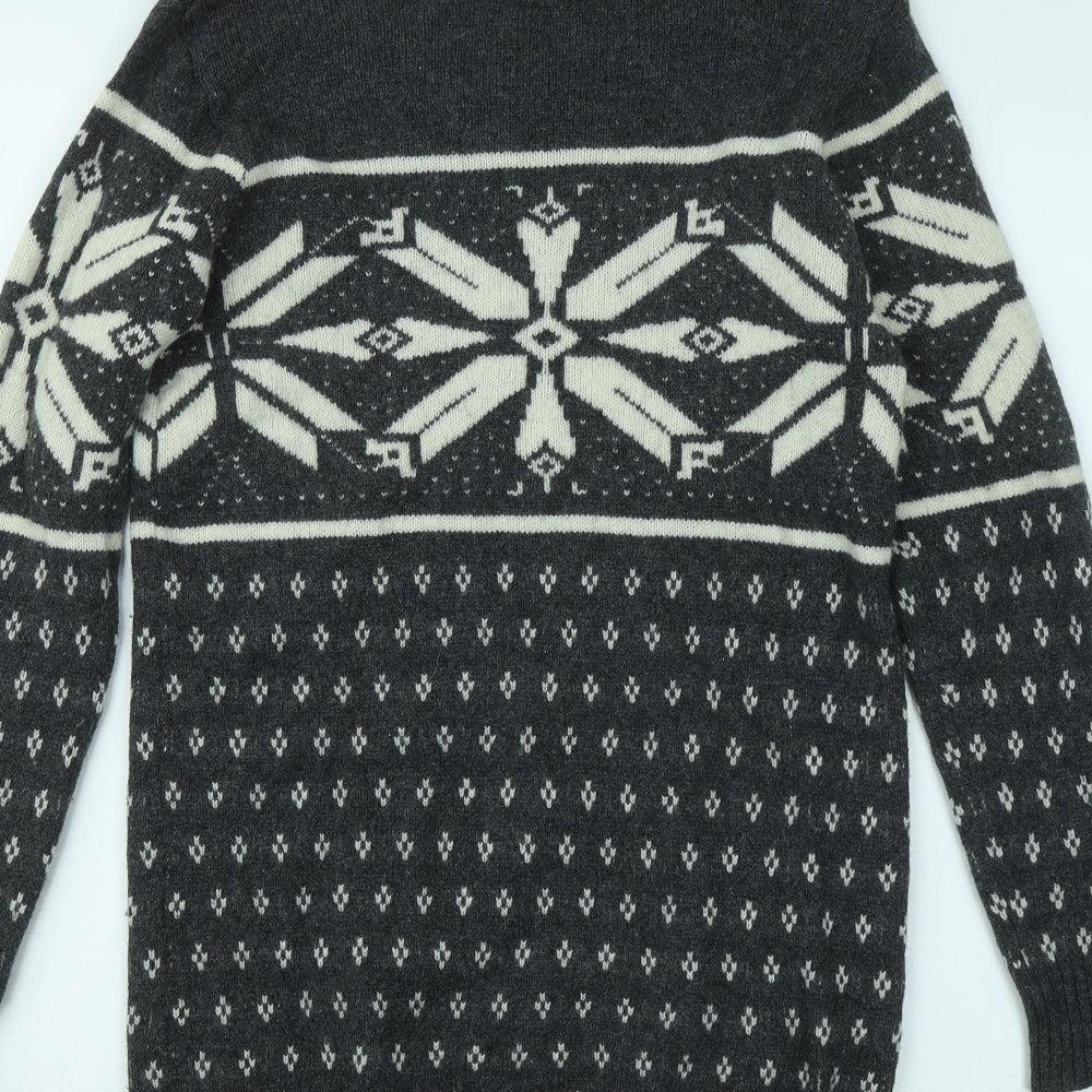 Atmosphere Womens Grey Geometric Wool Jumper Dress Size 12 Round Neck Pullover