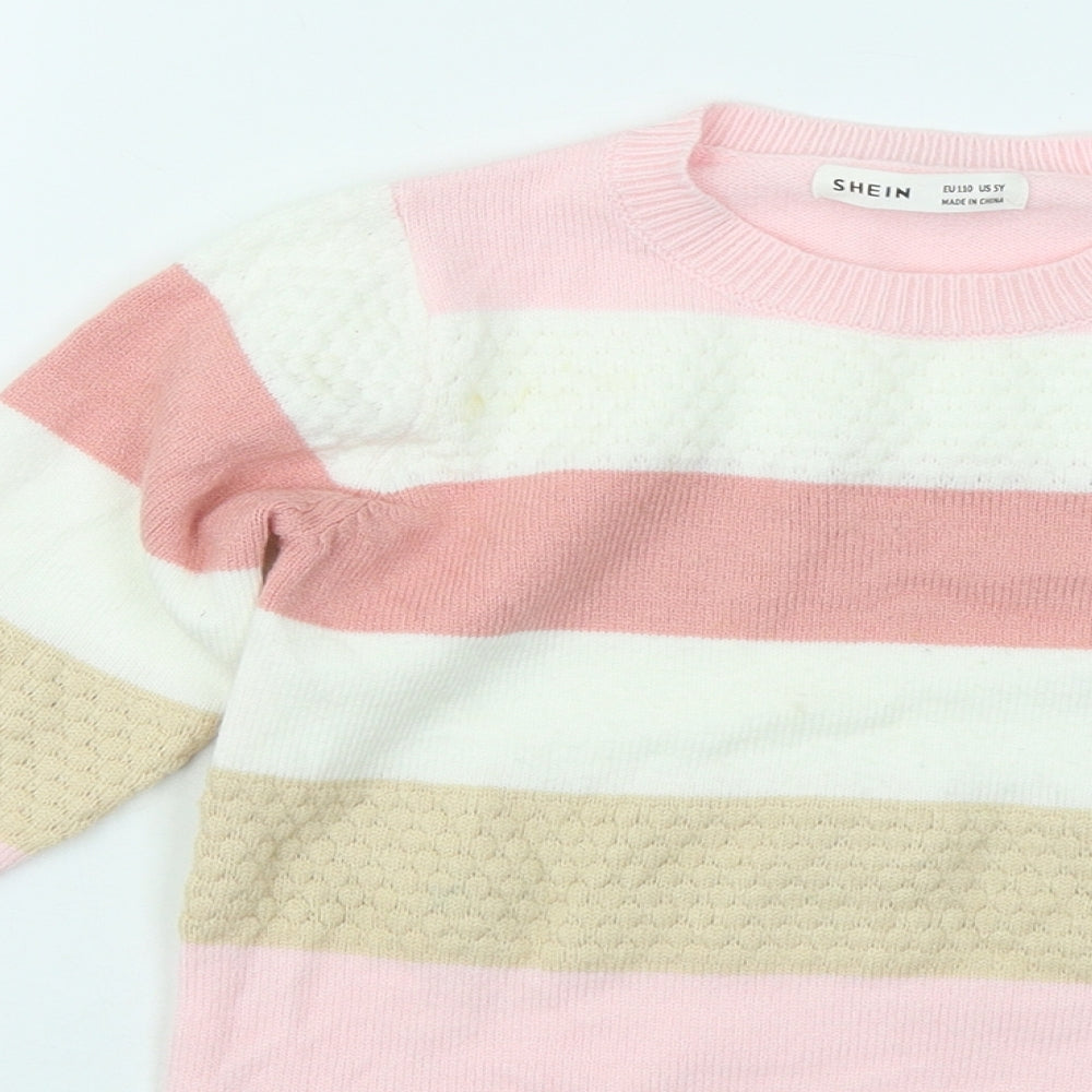SheIn Girls Multicoloured Round Neck Striped Viscose Pullover Jumper Size 5 Years Pullover