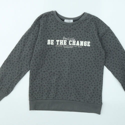 Primark Girls Grey Animal Print Cotton Pullover Sweatshirt Size 9-10 Years Pullover - Be The Change, Leopard Print