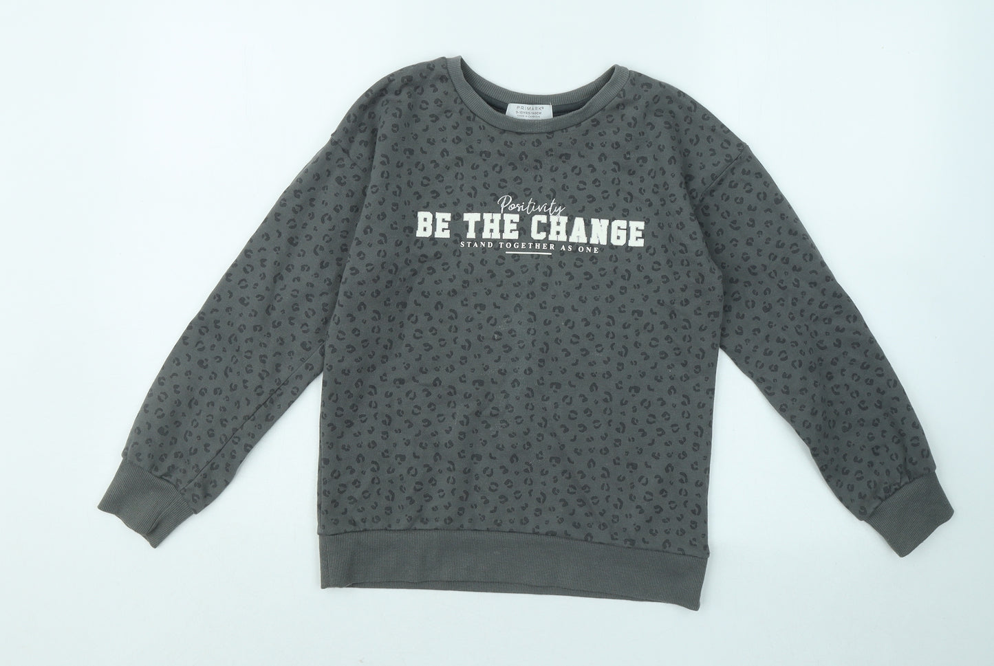 Primark Girls Grey Animal Print Cotton Pullover Sweatshirt Size 9-10 Years Pullover - Be The Change, Leopard Print