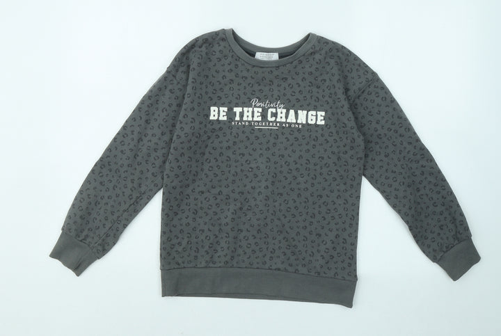 Primark Girls Grey Animal Print Cotton Pullover Sweatshirt Size 9-10 Years Pullover - Be The Change, Leopard Print