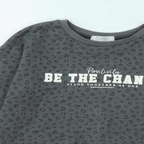 Primark Girls Grey Animal Print Cotton Pullover Sweatshirt Size 9-10 Years Pullover - Be The Change, Leopard Print