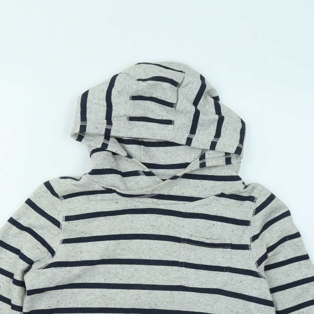 NEXT Boys Grey Striped Cotton Pullover Hoodie Size 9 Years Pullover