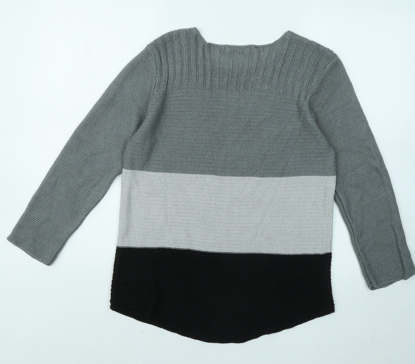 Elite Womens Grey Round Neck Acrylic Pullover Jumper Size M