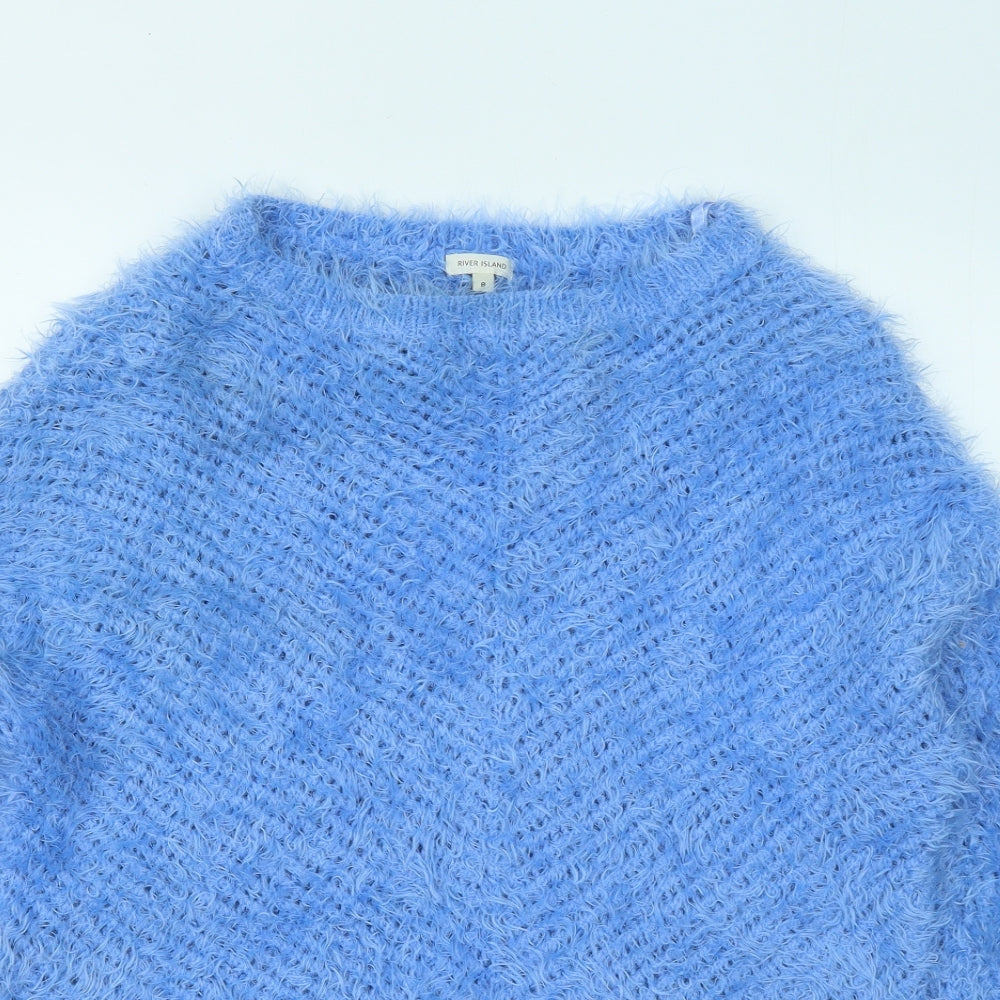 River Island Womens Blue Round Neck Acrylic Pullover Jumper Size 8