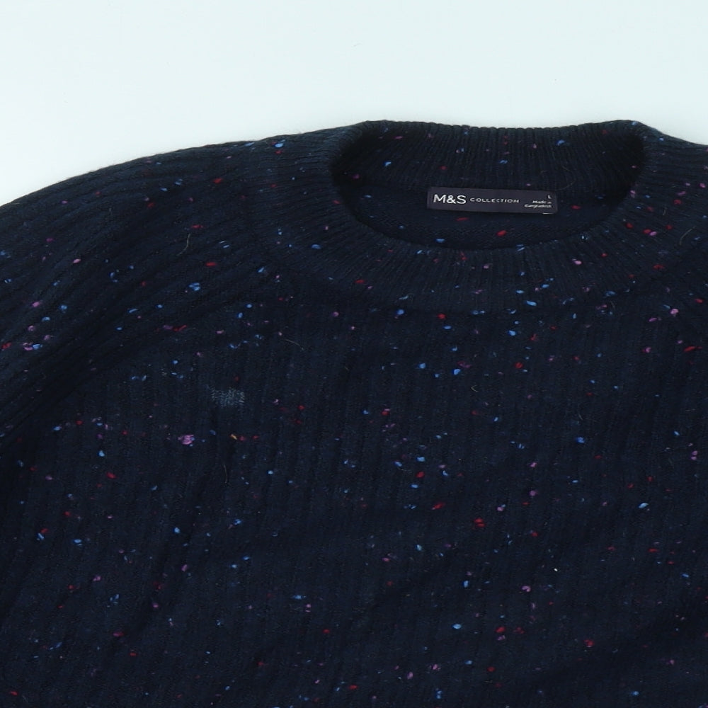 Marks and Spencer Womens Blue Round Neck Acrylic Pullover Jumper Size L