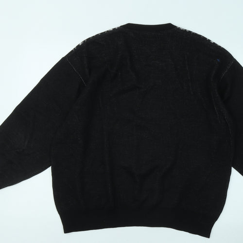 Gabicci Mens Black V-Neck Geometric Acrylic Pullover Jumper Size XL