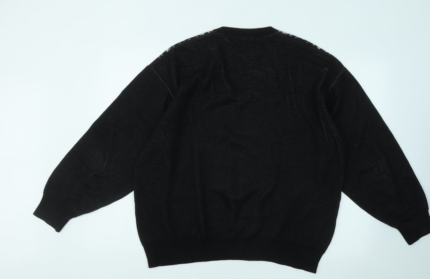 Gabicci Mens Black V-Neck Geometric Acrylic Pullover Jumper Size XL