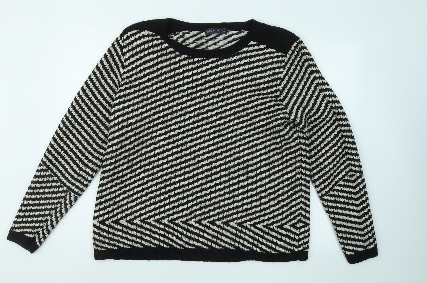 Marks and Spencer Womens Black Round Neck Geometric Acrylic Pullover Jumper Size 20