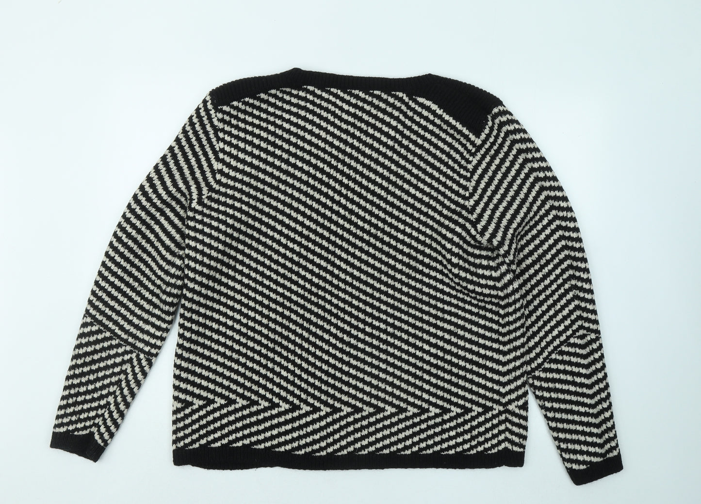 Marks and Spencer Womens Black Round Neck Geometric Acrylic Pullover Jumper Size 20