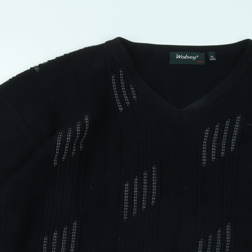 Wolsey Mens Blue V-Neck Geometric Wool Pullover Jumper Size XL
