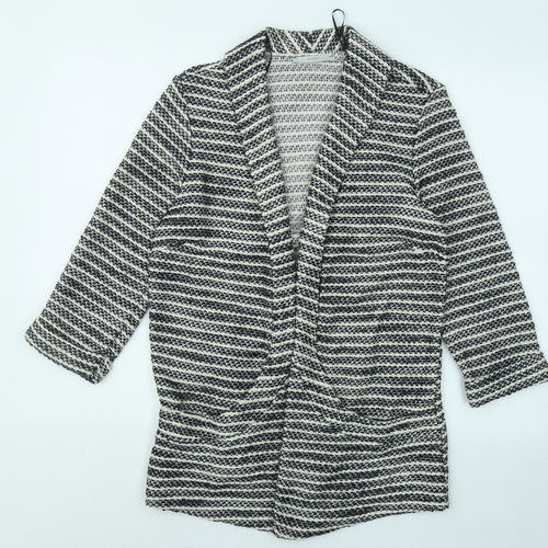 George Womens Black V-Neck Geometric Acrylic Cardigan Jumper Size 12