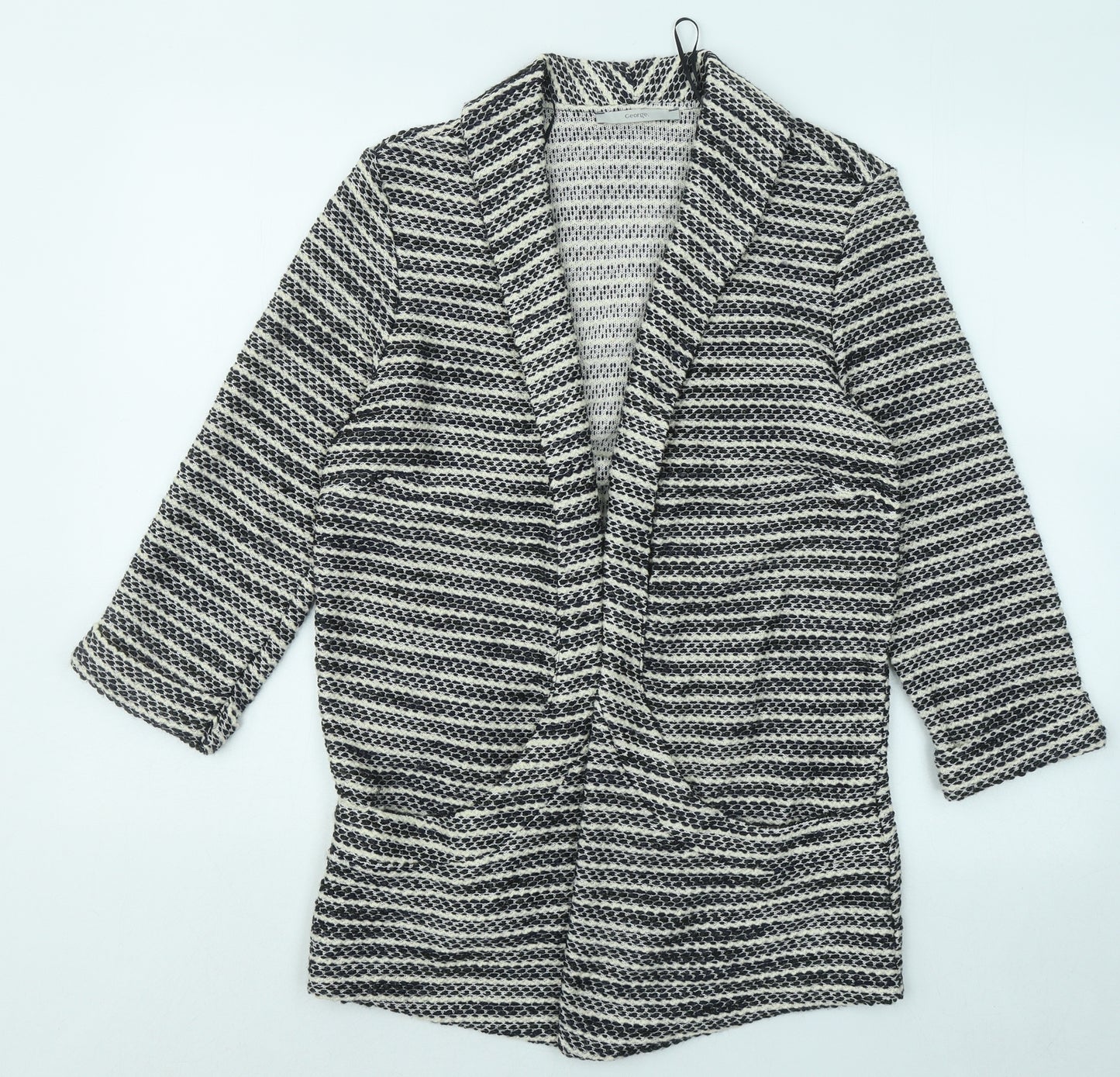 George Womens Black V-Neck Geometric Acrylic Cardigan Jumper Size 12