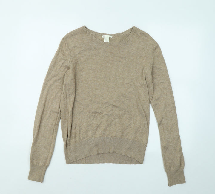 H&M Womens Beige Round Neck Acrylic Pullover Jumper Size S