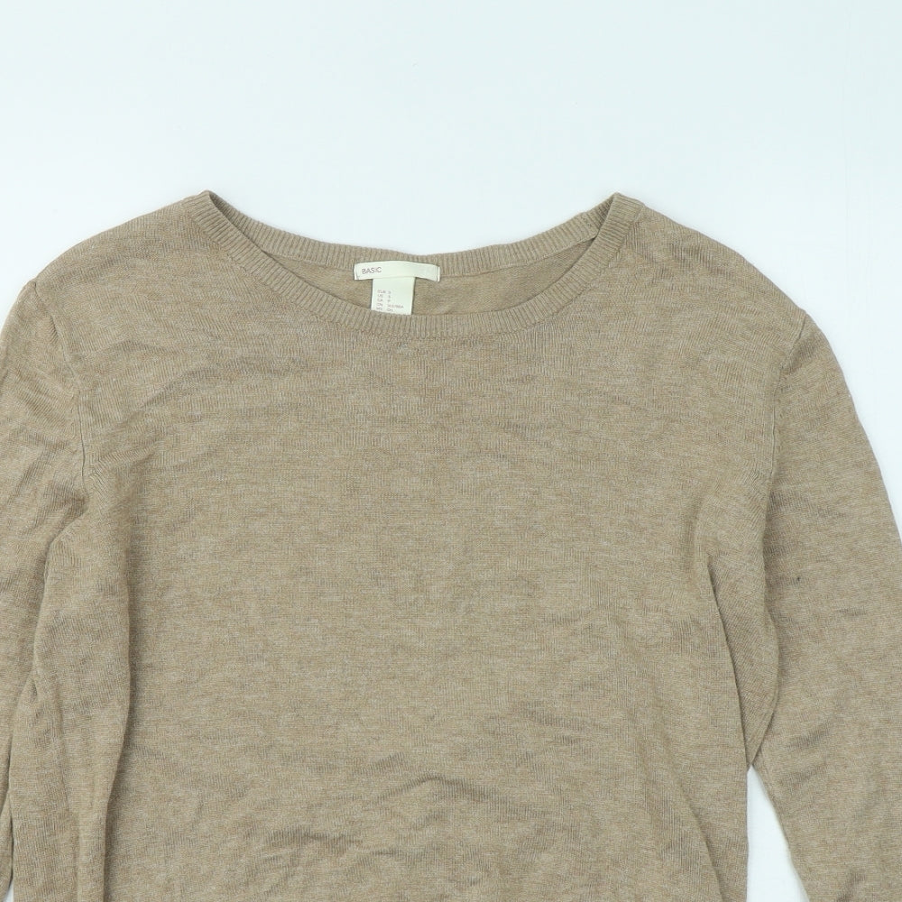 H&M Womens Beige Round Neck Acrylic Pullover Jumper Size S