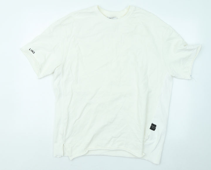 Bershka Womens White Cotton Pullover Sweatshirt Size M Pullover
