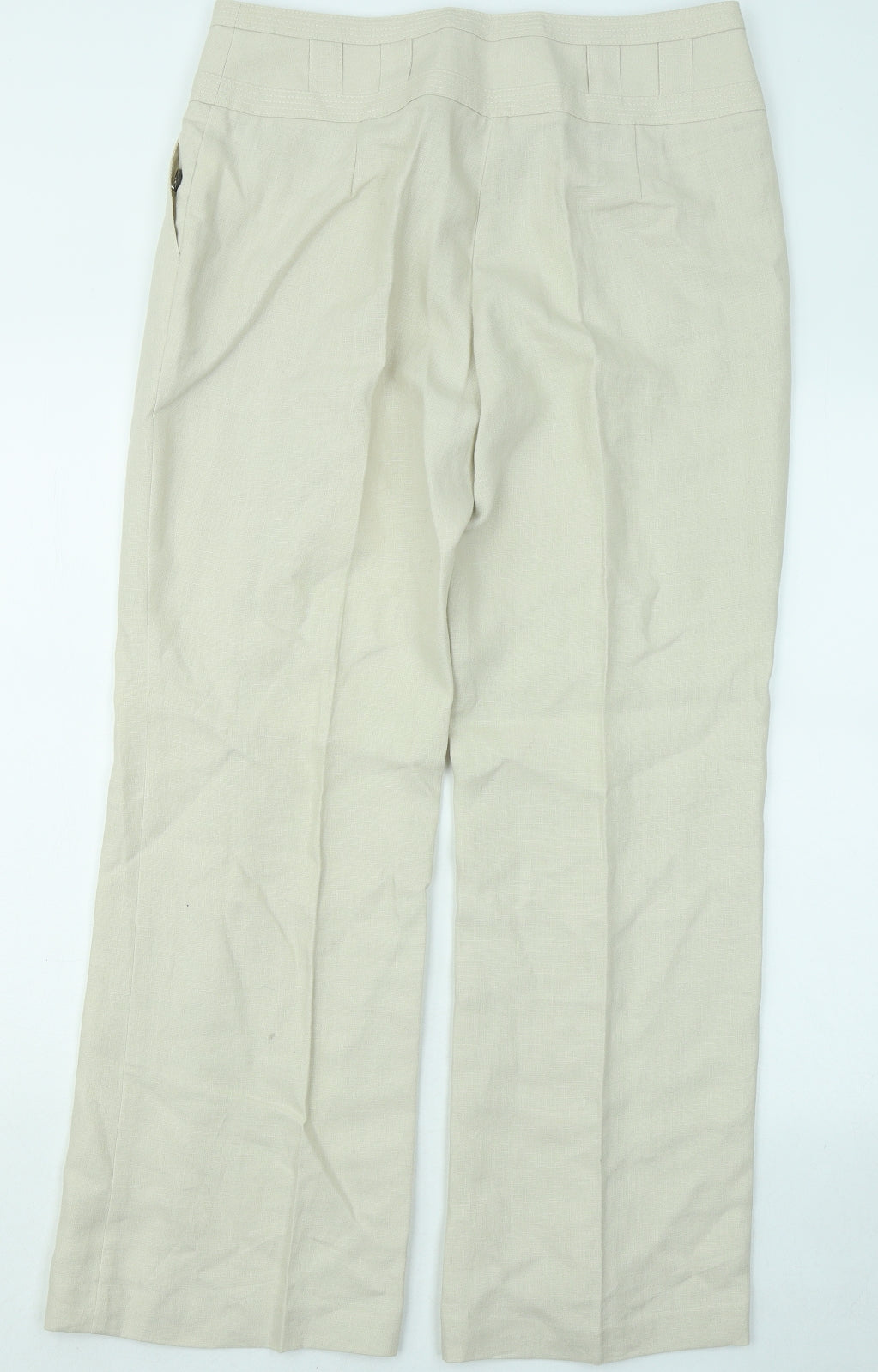 NEXT Womens Beige Linen Trousers Size 14 L26 in Regular Zip