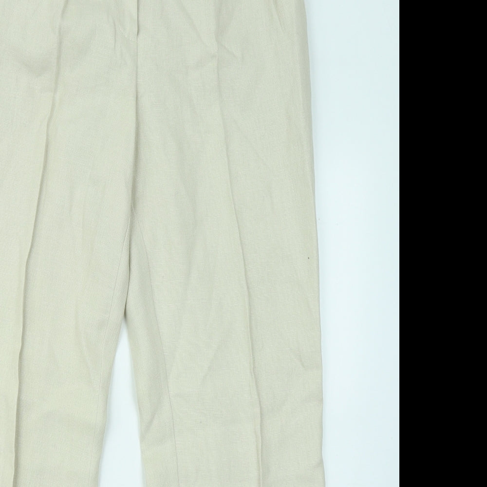 NEXT Womens Beige Linen Trousers Size 14 L26 in Regular Zip