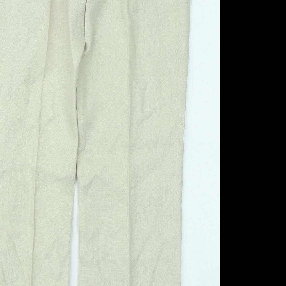 NEXT Womens Beige Linen Trousers Size 14 L26 in Regular Zip
