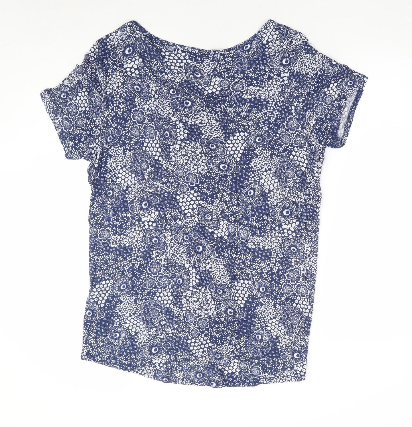 George Womens Blue Floral Viscose Basic T-Shirt Size 16 Scoop Neck