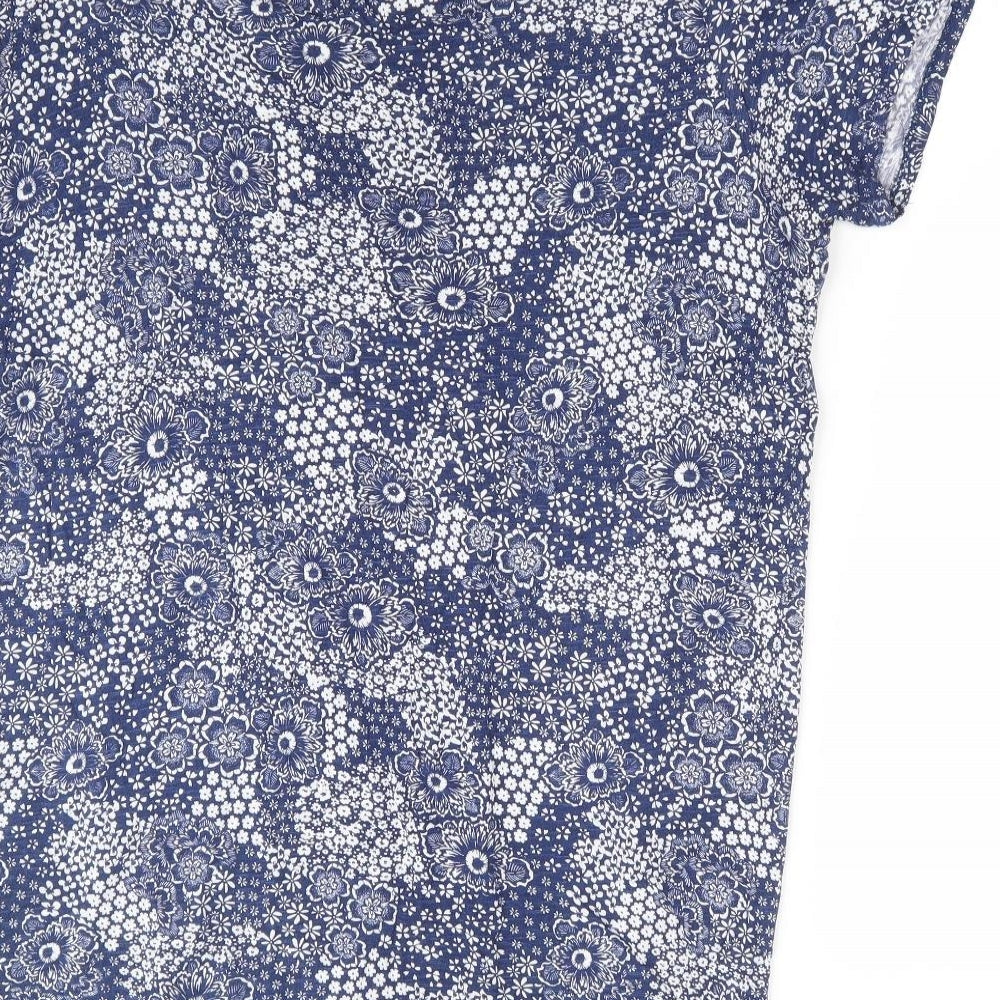 George Womens Blue Floral Viscose Basic T-Shirt Size 16 Scoop Neck