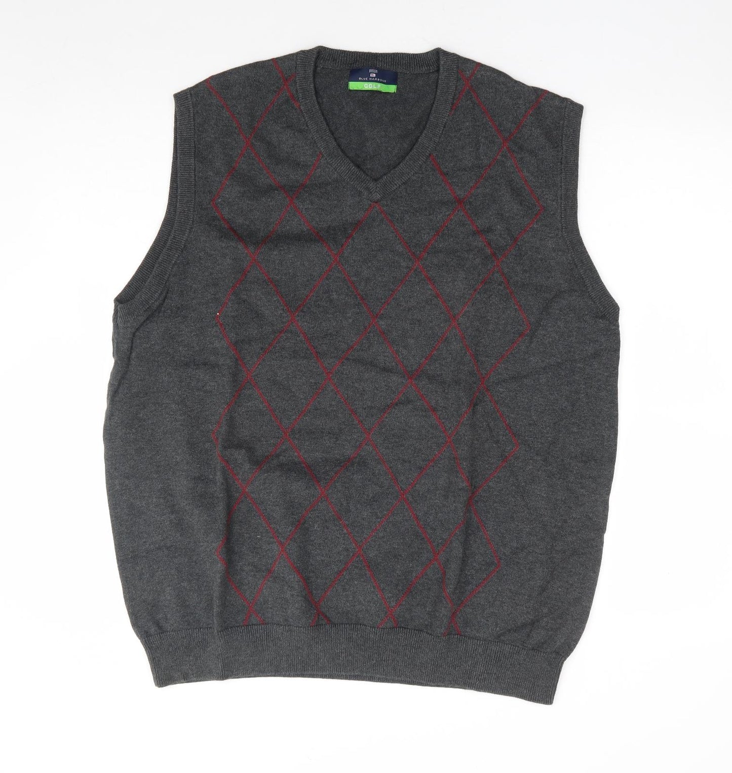 Marks and Spencer Mens Grey V-Neck Argyle/Diamond Cotton Vest Jumper Size XL