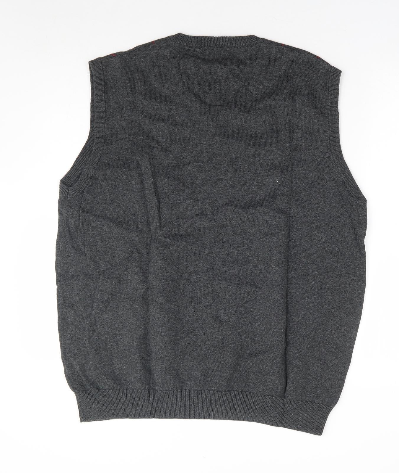 Marks and Spencer Mens Grey V-Neck Argyle/Diamond Cotton Vest Jumper Size XL