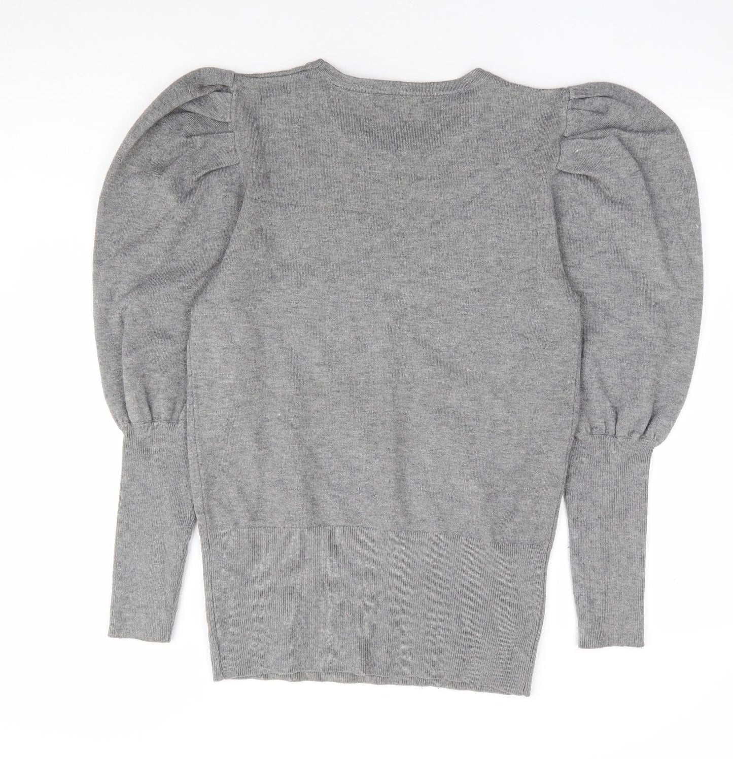 Quiz Womens Grey Round Neck Viscose Pullover Jumper Size M - Puff Sleeve